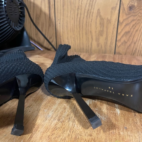 Zara Trafaluc"Black Stretchy Sock Mesh Pointed Toe Ankle Boot Stiletto Heels - Picture 7 of 15